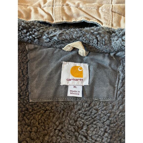 Carhartt Sandstone Multi-Pocket Hooded Canvas Sherpa Lined Vest Chore Barn XL - Picture 11 of 16